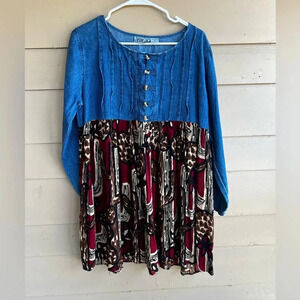 Vintage Western Cowboy Long Sleeve Dress - Size Medium Rodeo Modest Casual